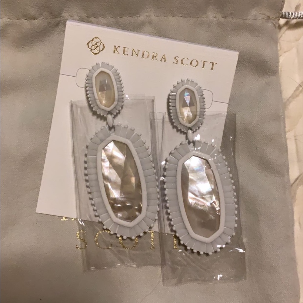 White Khaki Kendra Scott Statement Earrings